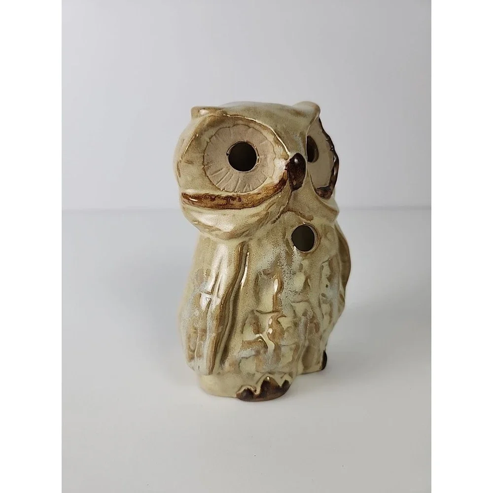 VTG Enesco Glazed Pottery Owl Tealight Candle Holder Centerpiece Table Decor - Picture 8 of 11